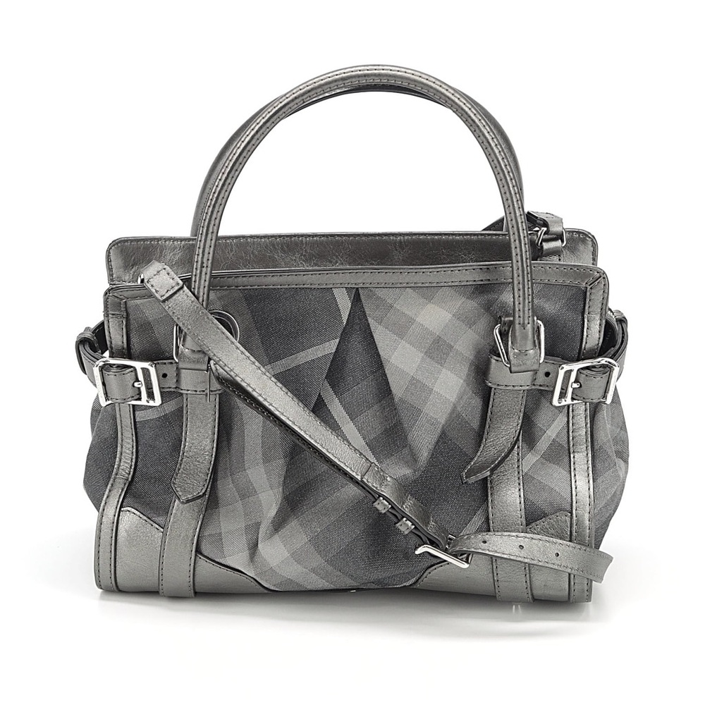 Authentic BURBERRY Gray Shimmer Check “Pilgrim” Satchel Crossbody - EUC